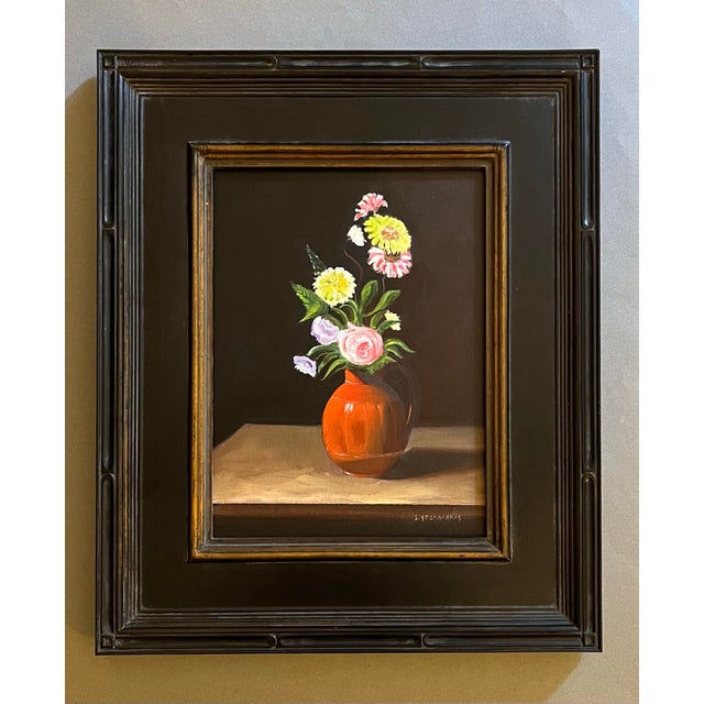 Contemporary Flowers in an Orange Vase by Satori Gregorakis For Sale - Image 3 of 3