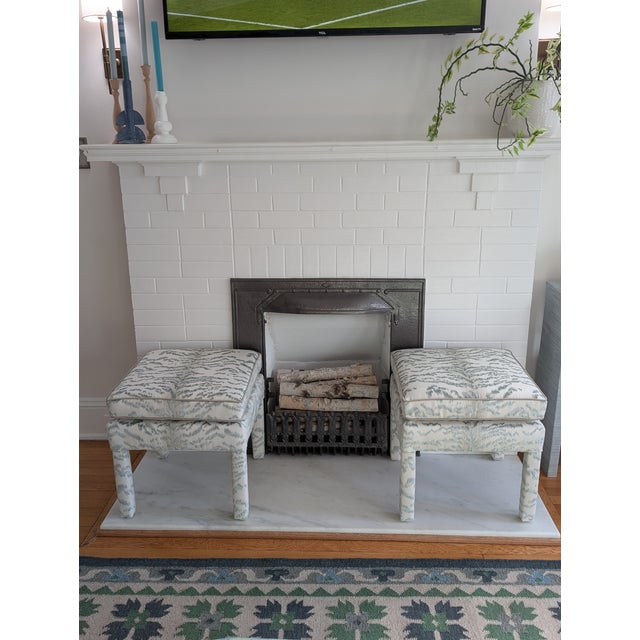 Cowtan & Tout Rajah Velvet Parsons Ottomans in Celadon - Pair For Sale - Image 11 of 13