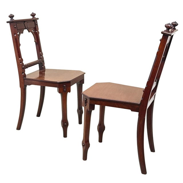 A Very Good Quality And Attractive Pair Of 19th Century Mahogany Hall Chairs, By H.Ogden Of Manchester, In The Aesthetic...