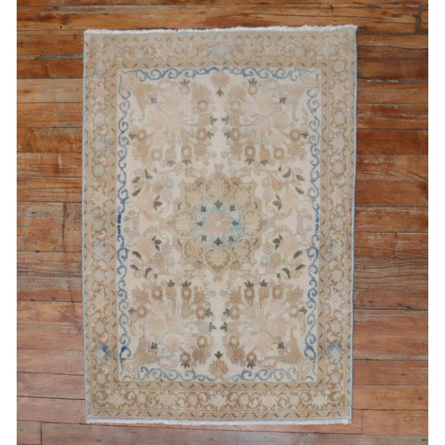 Textile Vintage Neutral Kashan Mini Mat Rug - 2'2" x 3' For Sale - Image 7 of 7