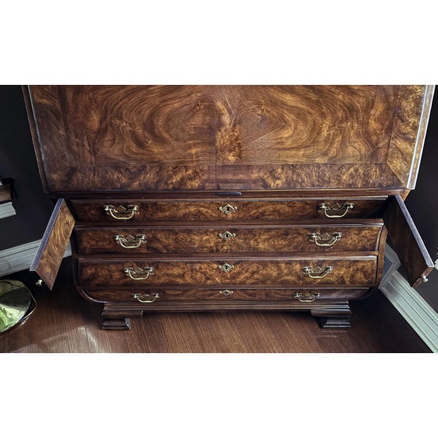1980s 1980s Heritage Heirloom Chippendale Style Burled Walnut Bombe Secretary Desk Bookcase For Sale - Image 5 of 10