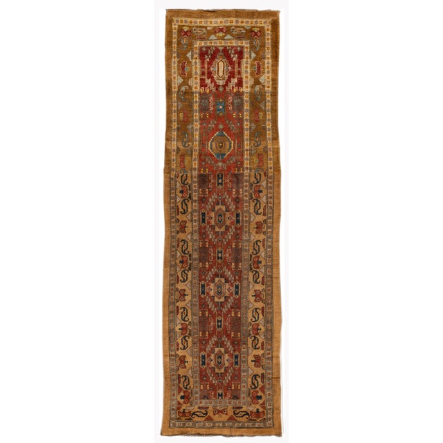 Red Vintage Bakshaeish Wool Runner Featuring a Tribal Design For Sale - Image 9 of 9