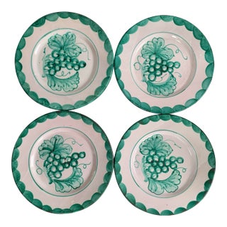 Vintage Hand Made Turquoise Grapes Plates Italy - Set of 4 For Sale