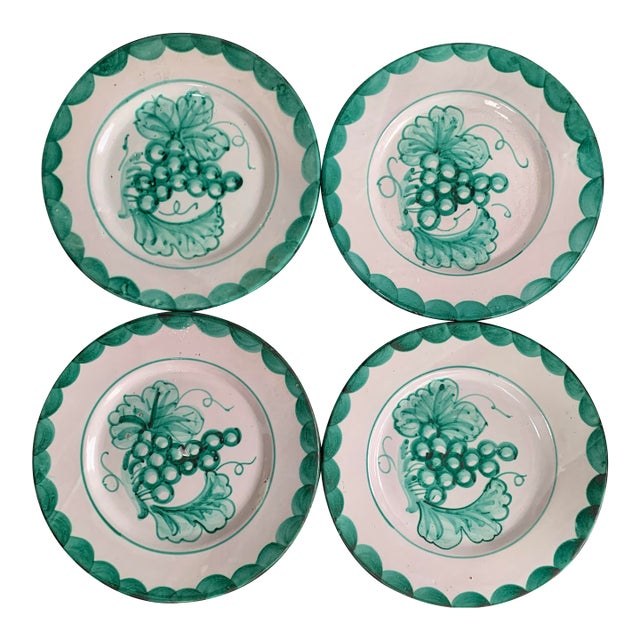 Vintage Turquoise Grapes Plates Italy - Set of 4 For Sale