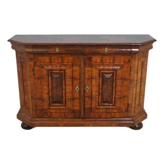 Antique Italian 18th Century Burl Wood 2 Door 2 Drawer Credenza Cabinet For Sale
