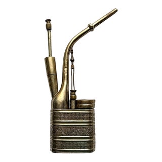 Antique 19th Century Chinese Qing Dynasty Engraved Brass Water Pipe For Sale