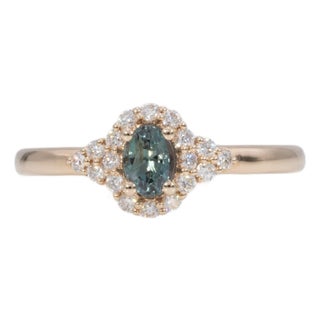 Natural Alexandrite Ring With Natural Diamond Accents: Solid 14k Gold, 5x3.4mm, Size 6.75 For Sale