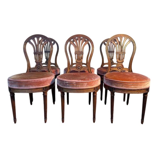 Louis XVI Oak Hot Air Balloon Chairs, Set of 6 For Sale