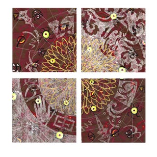 "Starmap" Contemporary Abstract Collage, Giclee Prints on Canvas by Kathleen Ney - Set of 4 For Sale