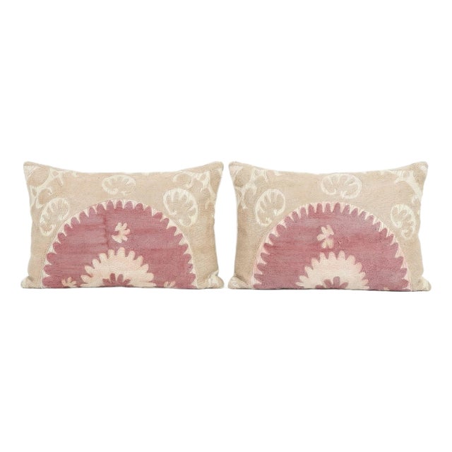 Tashkent Suzani Lumbar Pillow Cover 16'' X 24'' - Set of Two For Sale