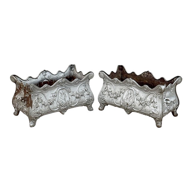 Pair Antique French Louis XIV Style Cast Iron Jardinières For Sale