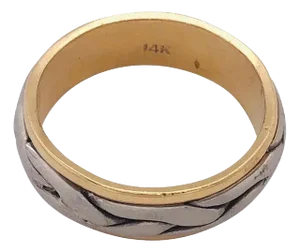 14 Karat Braided Two-Tone Yellow and White Gold Ring Wedding Band