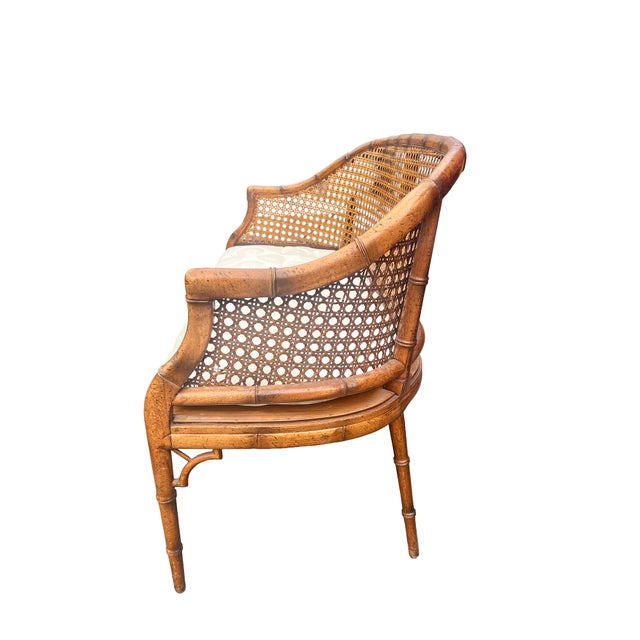 Vintage Faux Bamboo Settee Sofa Bench With Rattan Cane Back For Sale - Image 4 of 9