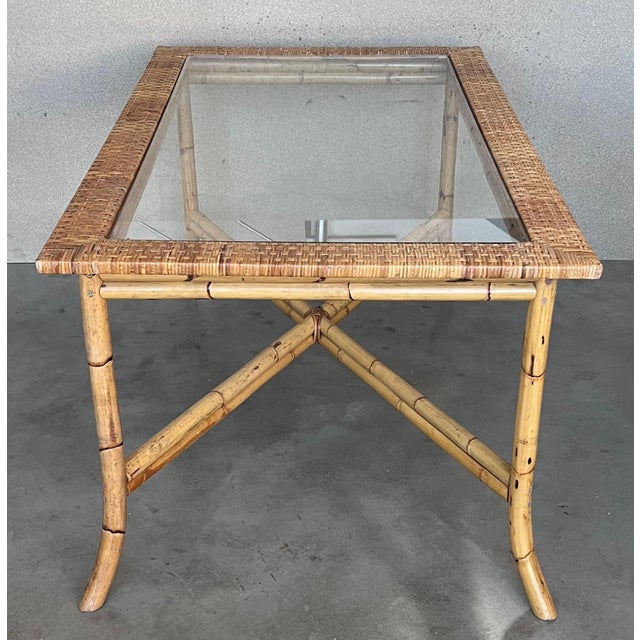 Spanish, 1980s Bamboo Glass Dining Table with Glass Tabletop For Sale - Image 4 of 18