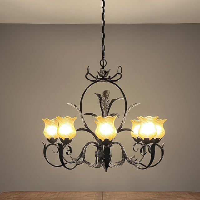 19th Century French Style Hand-Forged Wrought Iron 5-Light Chandelier For Sale - Image 4 of 16