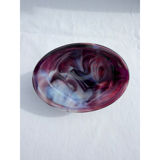 Glass Vintage Amethyst Slag Glass Owl on Nest Dish For Sale - Image 7 of 9