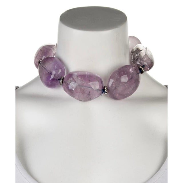 Contemporary 2000s Oscar De La Renta Necklace Choker Amethyst Large Smooth Tumble Beads Signed For Sale - Image 3 of 12