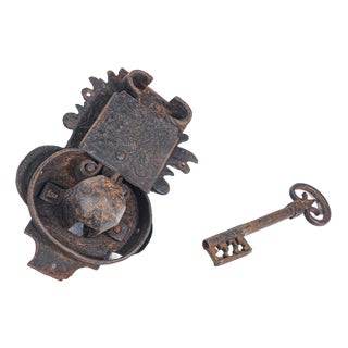 Antique Lock with Iron Key, 1800s For Sale