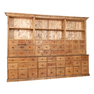 19th Century Large Pine Apothecary Display Cabinet With 57 Drawers For Sale