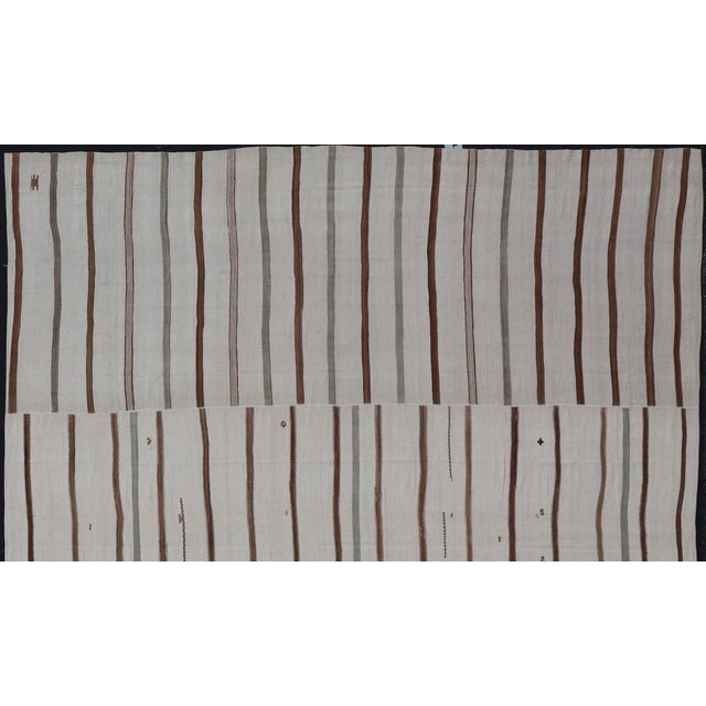 Large Turkish Vintage Flat-Weave in Light Brown and Cream With Stripe Design For Sale - Image 4 of 13
