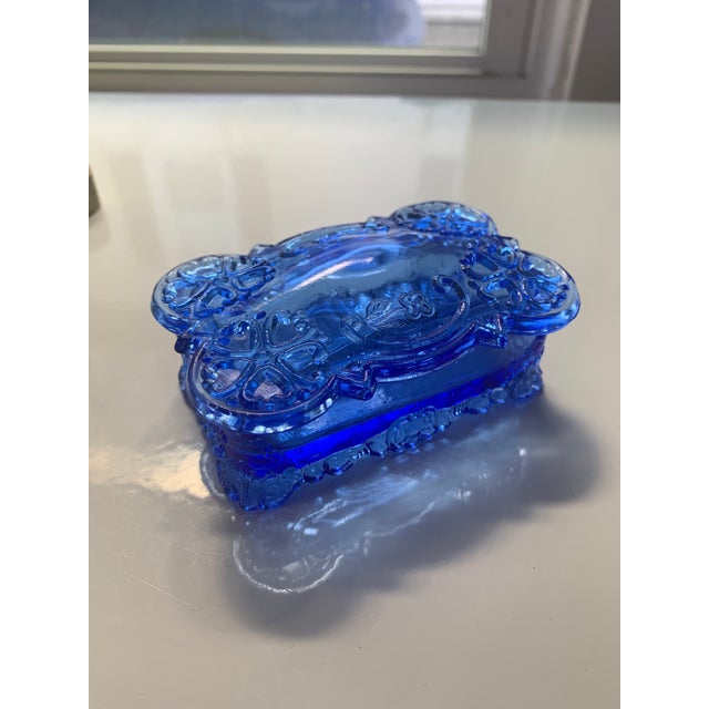 Vintage Cobalt Blue Glass Vanity Set Trinket Box Jewelry Box With Lids - Set of 2 For Sale - Image 12 of 16