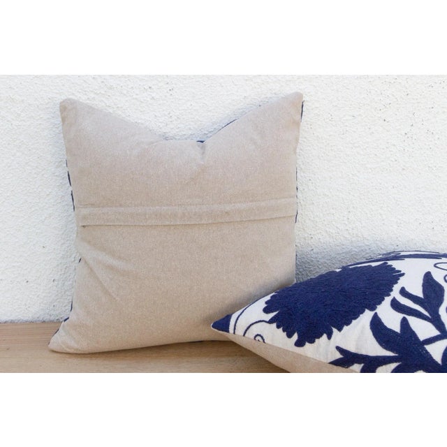 Pair of Indigo Blue Hand Embroidered Suzani Pillows For Sale In Los Angeles - Image 6 of 8