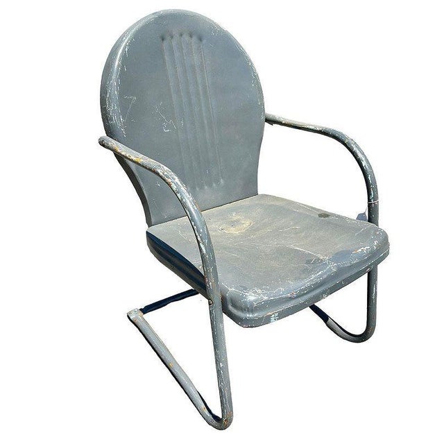 Art Deco Mid-Century Steel Round Streamline Springer Patio Outdoor Lounge Chair, Pair For Sale - Image 3 of 6