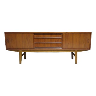 Mid-Century Danish Teak Credenza With Angled Front & Sliding Doors For Sale