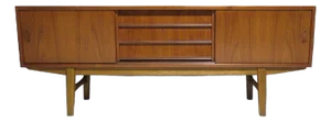 Mid-Century Danish Teak Credenza With Angled Front & Sliding Doors