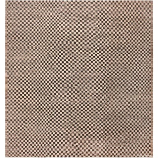 Black and White Checker Design Modern Square Shape Central Asian Rug For Sale