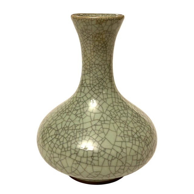 Vintage Chinese Celadon Crackle Glaze Vase For Sale - Image 4 of 7