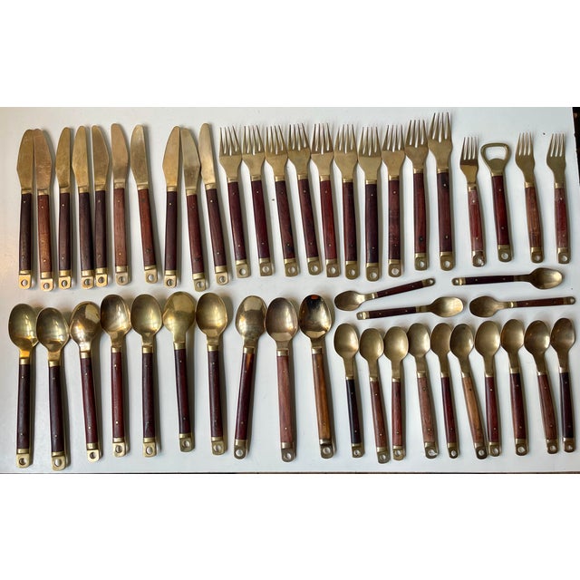 Mid-Century Modern Modern Danish Brass and Teak Cutlery from Carl Cohr, 1960s, Set of 48 For Sale - Image 3 of 13