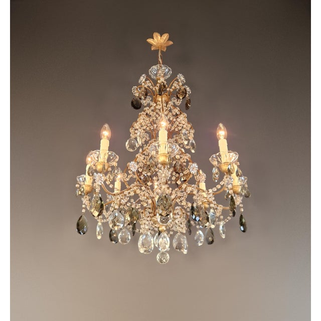 Antique Italian Baroque Revival Crystal Chandelier Wood Smoked Crystal Drops For Sale - Image 4 of 8