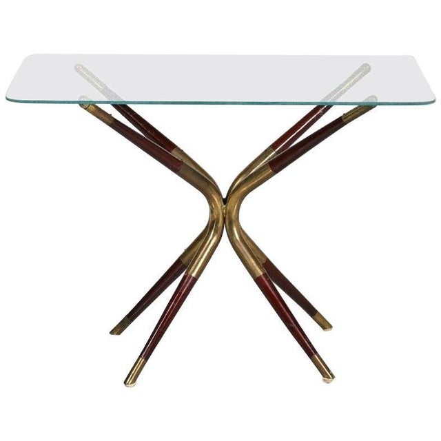 1960s Vintage Italian Coffee Table in Mahogany and Brass, 1960s For Sale - Image 5 of 5