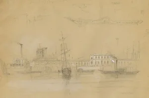 Thomas Hosmer Shepherd, Custom House, Early 19th Century, Graphite Drawing