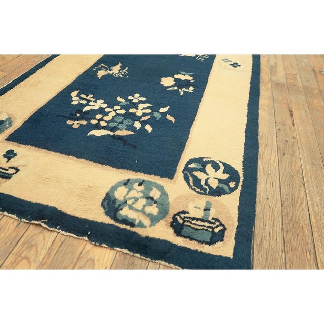 Antique Peking Long Hallway Runner Wool Blue Rug, Circa Date: 1880s. This exceptional Chinese runner exemplifies the...