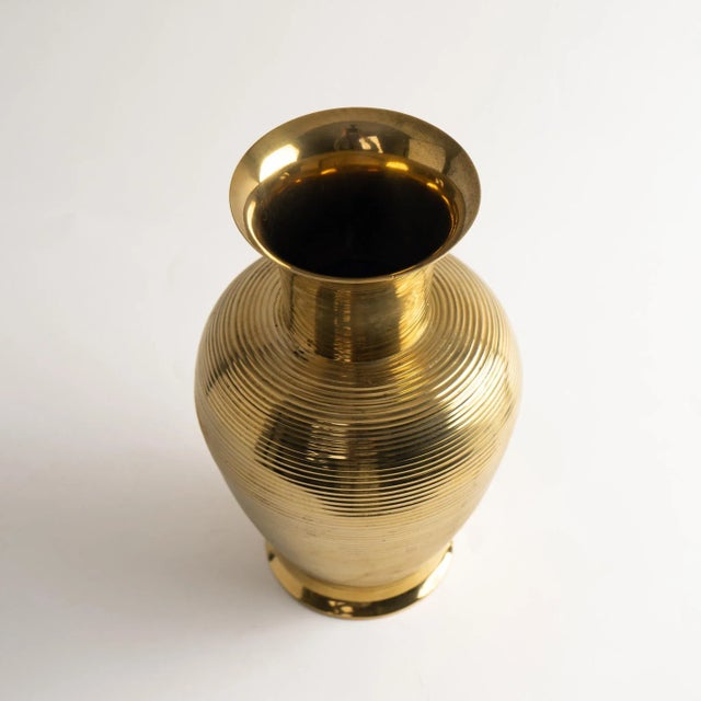 Metal Vintage Ribbed Brass Vase For Sale - Image 7 of 8