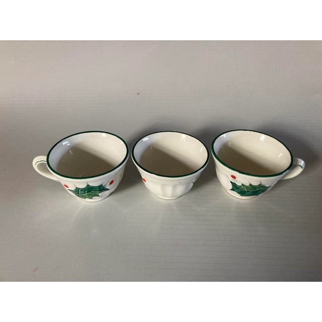 Vintage Set of 3 Christmas( Mistletoe) Decoration Hand Painted Tea or Coffee Cups, 5"D X 2.5"H , makers mark reads" Made...