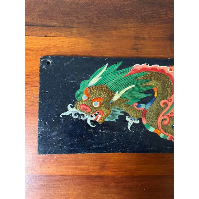 Vintage Asian Dragon Painting on Reclaimed 1972 Military Ammunition Crate Panel - Hand-Painted Relief Folk Art Wall Decor For Sale - Image 10 of 12