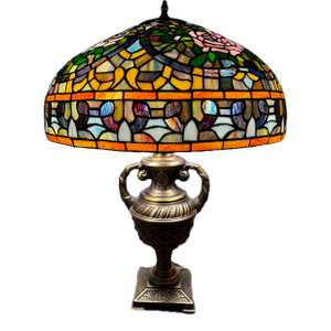 Vintage Rose Petal Tiffany Style Table Lamp With Brass Base