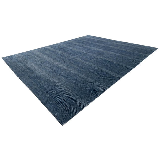 Blue Modern Savannah Hand-Knotted Indigo Blue Wool Area Rug – Coastal Luxury Accent For Sale - Image 8 of 8