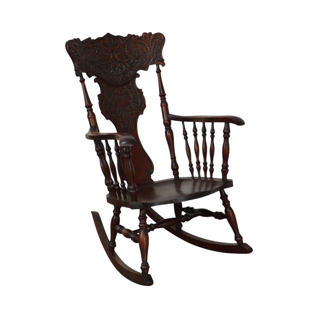 Antique Carved Mahogany Northwind Rocker Rocking Chair Chairish
