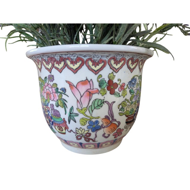 Ceramic Vintage Chinoiserie Famille Rose Ceramic Cachepot Planter For Sale - Image 7 of 12
