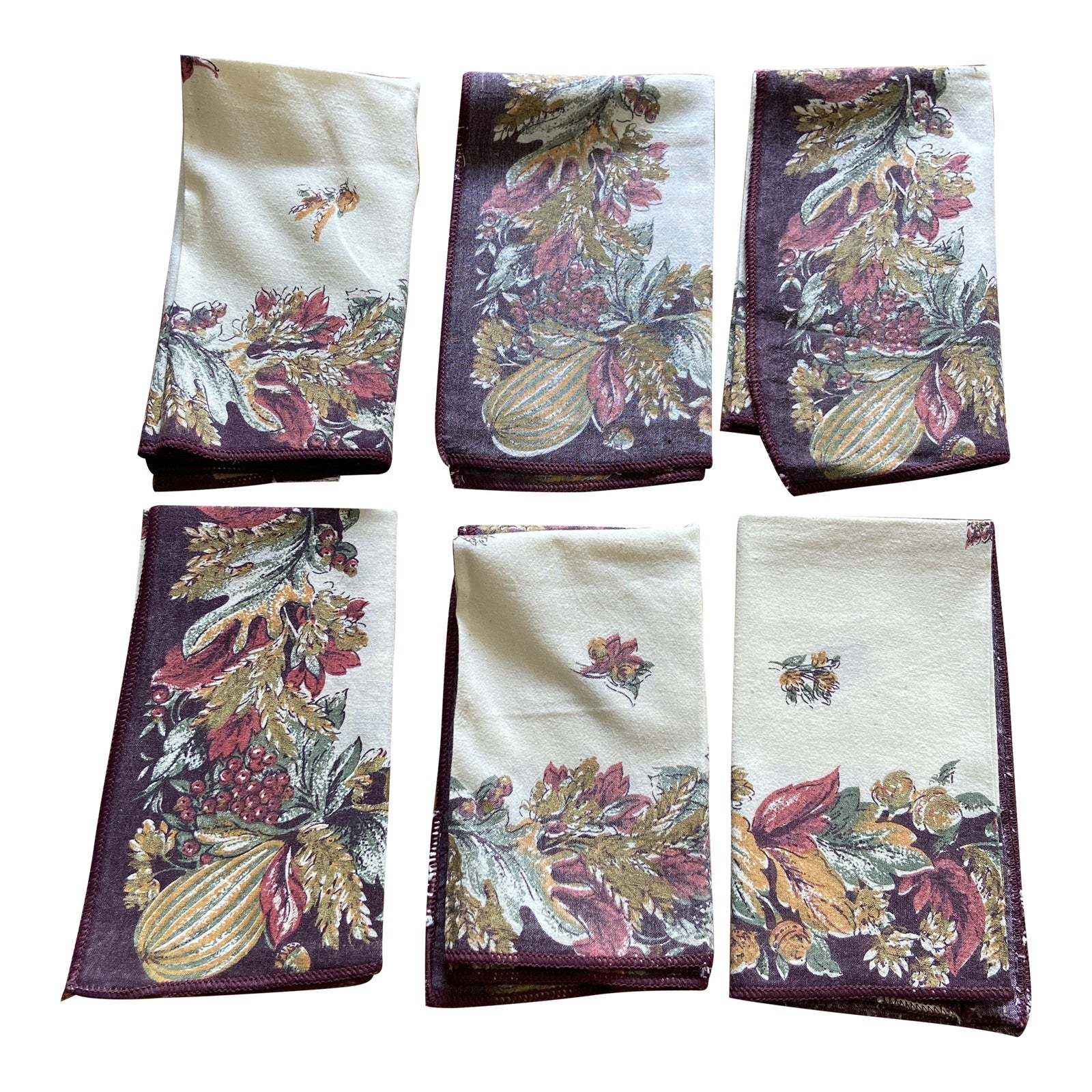 Vintage Cloth Napkins With Botanical Design Set of 6 Chairish