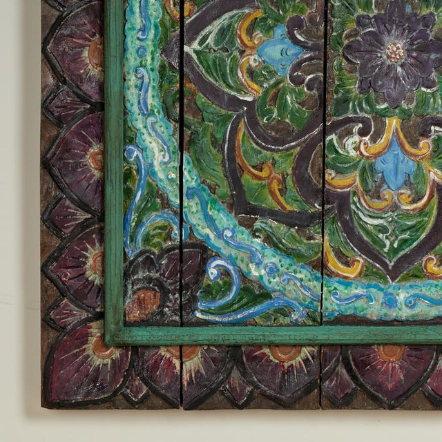 Mid 19th Century Antique Indian Carved and Painted Wall Hanging For Sale - Image 5 of 14