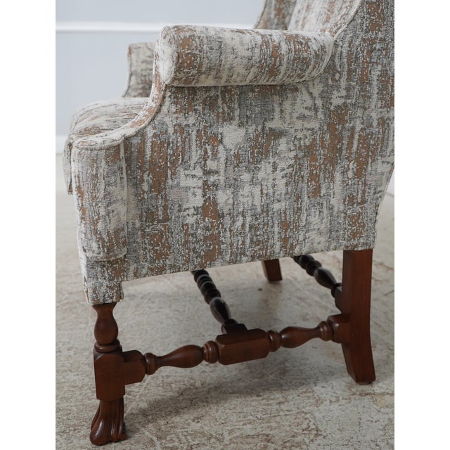Wood Pair of Tall Back William & Mary Style Wing Chairs For Sale - Image 7 of 18