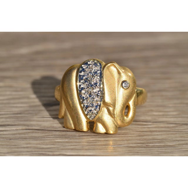 The Memoria: Signed 14K Gold and Diamond Elephant Ring For Sale In Philadelphia - Image 6 of 9