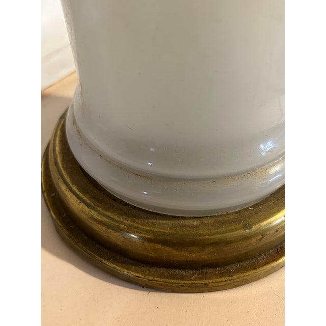 1950s Vintage Frederick Cooper French Opaline Glass Column Table Lamp With Brass Base For Sale - Image 5 of 10