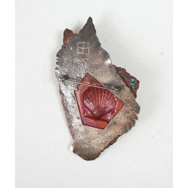 Abstract Vintage 1990's Large Sterling Silver Copper Shell Artist Studio Sculptural Brooch For Sale - Image 3 of 3