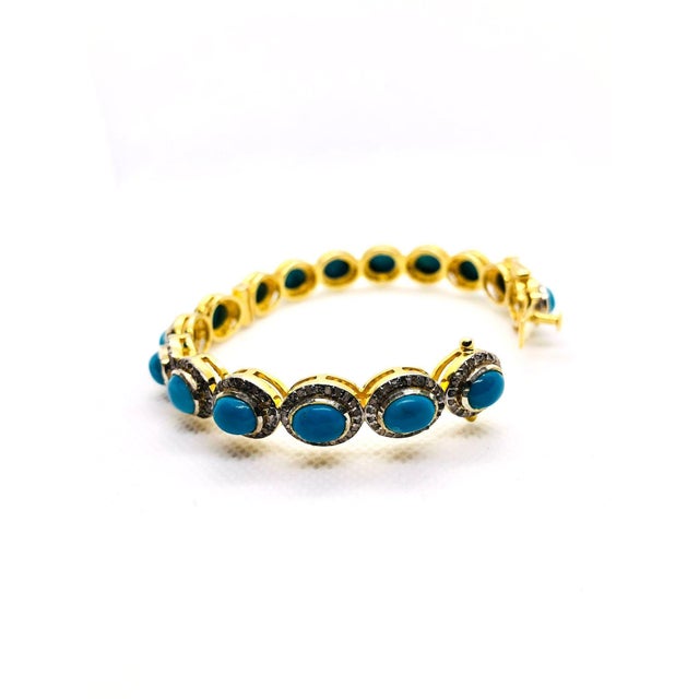 Bochic “Capri” Vintage Natural Diamond & Turquoise Bracelet Set In 18K & Silver For Sale - Image 10 of 11